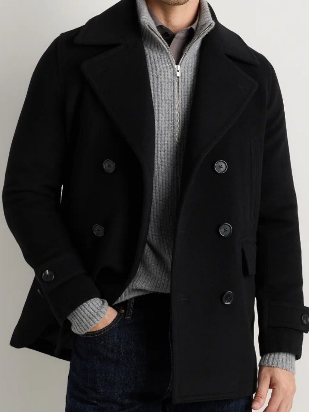 Quince Wool And Cashmere Peacoat, Black, Size Large, New With Tags